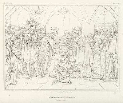 Romeo og Julie, akt V, scene 3 (gravering) av Friedrich August Moritz Retzsch