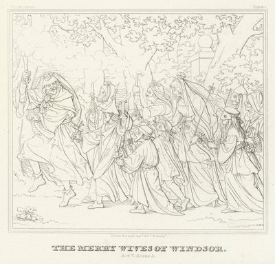 The Merry Wives of Windsor, Act V, Scene 3 (gravering) av Friedrich August Moritz Retzsch
