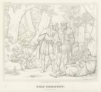 The Tempest, Act II, Scene 1 (gravering) av Friedrich August Moritz Retzsch