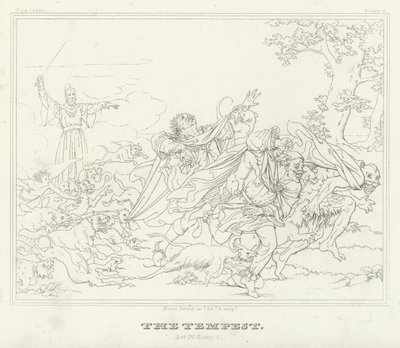 The Tempest, Act IV, Scene 1 (gravering) av Friedrich August Moritz Retzsch