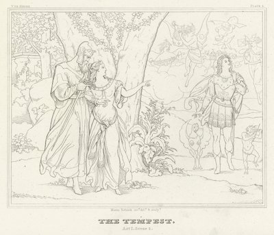 The Tempest, Act I, Scene 2 (gravering) av Friedrich August Moritz Retzsch