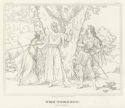 The Tempest, Act I, Scene 2 (gravering) av Friedrich August Moritz Retzsch