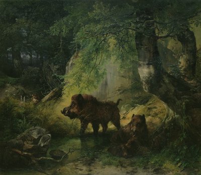 Villsvin og ulv av Friedrich Gauermann