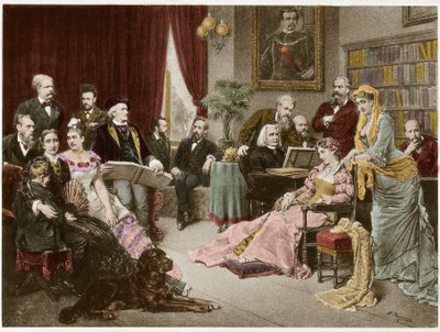 Richard Wagner og Liszt i Bayreuth med Cosima og Siegfried - etter Fritz Georg Papperitz av Friedrich Georg Papperitz