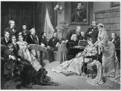 Richard Wagner og Liszt i Bayreuth med Cosima og Siegfried - etter Fritz Georg Papperitz av Friedrich Georg Papperitz