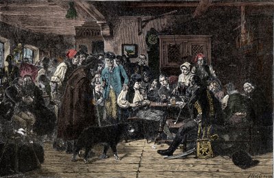 Schlesiens krig: Rekruttering for den schlesiske hæren - Schlesien-krigene (1740-1763): Rekruttering av troppene til Frederic II av Preussen, kjent som den store (1712-1786) - 1882 - Tresnitt av Hiddemann, Friedrich (1829-1892) av Friedrich Hiddemann