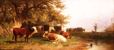 Storfe som vanner i et landskap av Friedrich Johann Voltz