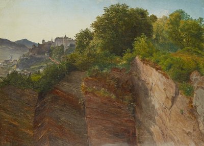 Utsikt over Hohensalzburg festning fra Mönchsberg i Salzburg av Friedrich Loos