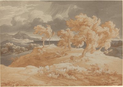 Italiensk kystlandskap med tordenvær av Friedrich Preller the Elder