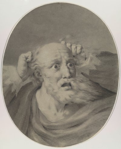 Gammel mann med skjegg, skurrer i håret. av Friedrich Rehberg
