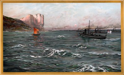 Imperial Navy Bliz med torpedobåtavdelinger ved Stubbenkammer av Friedrich Schwinge, nr10 fra G. Wislicenus, Our Navy. av Friedrich Schwinge
