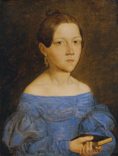 Byste av en ung jente i en blå kjole av Friedrich Wasmann