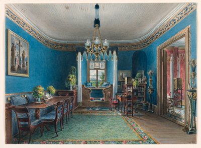 Tegning, Det blå rommet, Fischbach slott, 1846 av Friedrich Wilhelm Klose