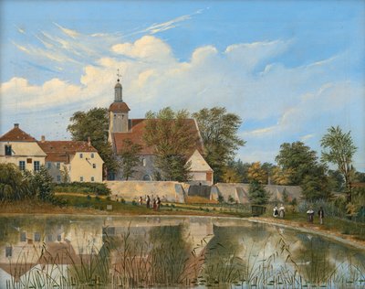 Engelsk: Utsikt over landsbykirken i Tempelhof av Friedrich Wilhelm Klose