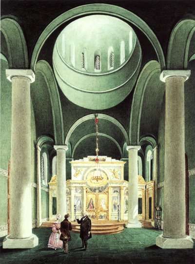 Innvendig utsikt over Alexander Nevsky-kirken i Potsdam, 1838 av Friedrich Wilhelm Klose