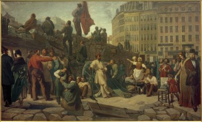 Februarrevolusjonen 1848, Paris Barrikader / Gem. Martersteig av Friedrich Wilhelm Martersteig