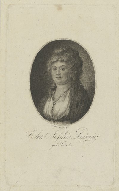 Portrett av forfatteren Christiane Sophie Ludwig, født Fritsche 1764-1815, ca. 1810 av Friedrich Wilhelm Nettling