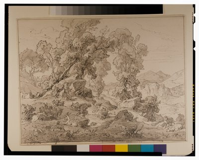 Faun og nymfe i arkadisk landskap av Friedrich the Elder Preller