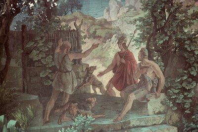 Odysseus ved svinegjeteren Eumaeus, Scener fra Odysseen av Friedrich the Elder Preller