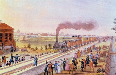 Ankomst av det første toget fra St. Petersburg til Tsarskoye Selo 30. oktober 1837, 1837 av Friedrich von Martens