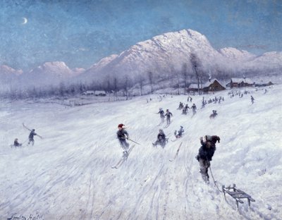 Vinterettermiddag under Ulriken (Bergen) (olje på lerret) av Frithjof Smith Hald