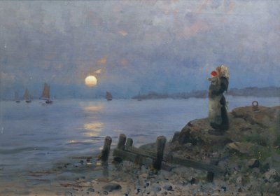 Kvinne og barn på stranden av Frithjof Smith-Hald