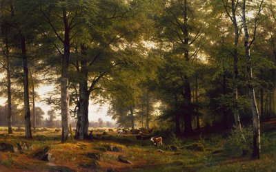 Et skogslandskap med en kuhyrde av Fritz Carl Werner Ebel