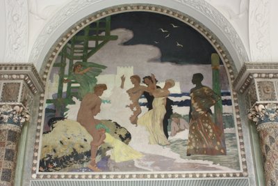 Veggmaleri i skjellhallen til Kurhaus Wiesbaden av Fritz Erler