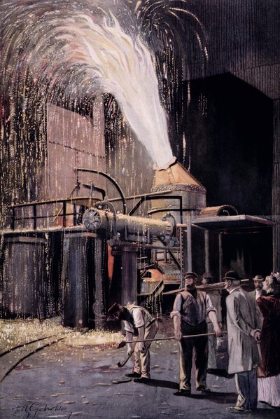 Bessemer-prosessen for masseproduksjon av stål, utviklet av Sir Henry Bessemer (1813-98) av Fritz Gehrke