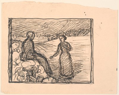 Der ute i snøen satt en kvinne i lange svarte klær... av Fritz Syberg
