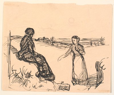 Der ute i snøen satt en kvinne i lange svarte klær... av Fritz Syberg
