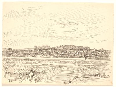Landskap med landsby av Fritz Syberg