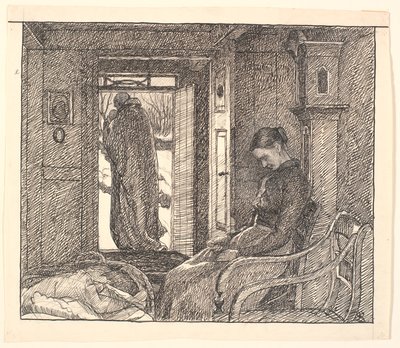 Og moren så ned i fanget hennes, og tårene rant nedover kinnene hennes... av Fritz Syberg