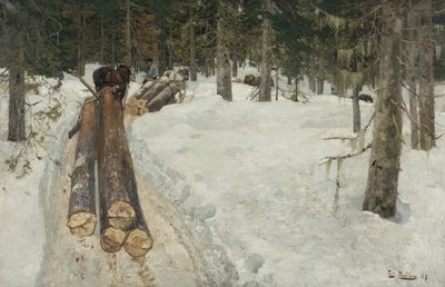Kjøring av tømmer av Fritz Thaulow