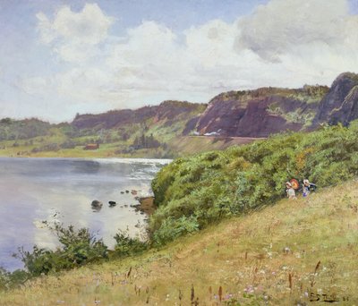 To damer som går på den norske landsbygda, 1883 av Frits Thaulow