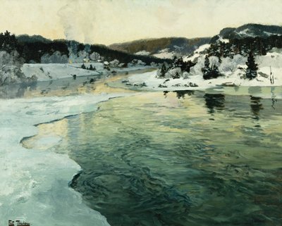 Vinter på Mesnaelva ved Lillehammer, ca. 1905-06 av Frits Thaulow