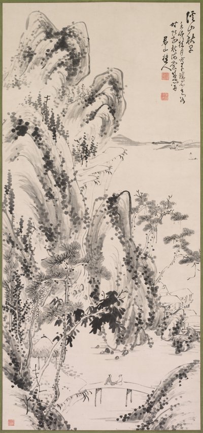 Landskap med figurer av Fujimoto Tesseki
