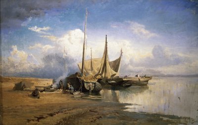 Utsikt over Volga. Båter, 1870 av Fyodor Alexandrovich Vasilyev