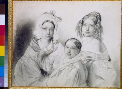 Portretter av grevinnene Praskovia (1817-1835), Nadezhda (1822-1840) og Maria (1813-1849), døtrene til den russiske prinsen Piotr Viazemski (Pierre Wiazemsky) (1792-1878) - Tegning av Feodor (Fidelio) 1799–1875) av Fyodor Bruni