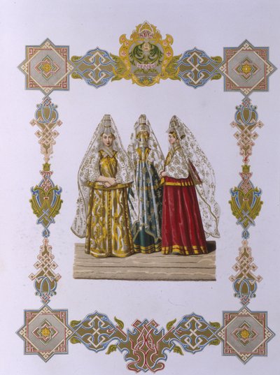 Summer Costumes of Women fra Torzhok Fra serien Clothing of the Russian State, 1851 av Fyodor Grigoryevich Solntsev
