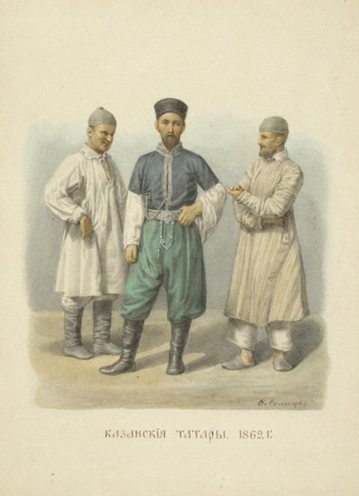 Kazan Tatars, illustrasjon fra serien Clothing of the Russian State, 1869 av Fyodor Grigoryevich Solntsev