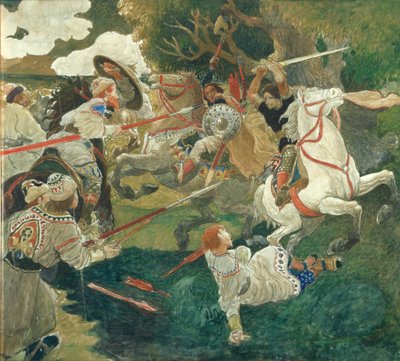 En kamp. En scene fra russisk historie, 1900-1910 av Fyodor Vladimirovich Shavrin