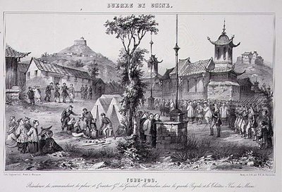 General Montaubans kvartaler i den store pagoden ved Tche Fou, fra "Krigen i Kina" av G.C. de Fortavion