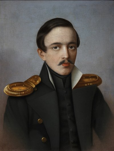 Portrett av poeten Mikhail Lermontov 1814-1841, 1887 av G.F. Krylov