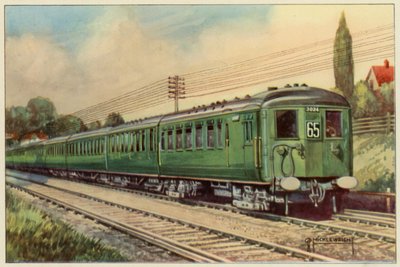 The Southern Railway, Electric Express fra London Bridge til Eastbourne (farge litho) av G.P. Micklewright
