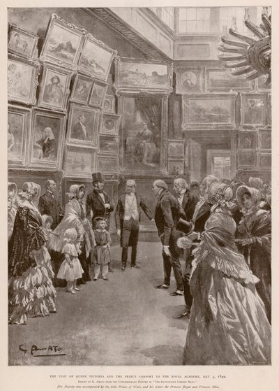 Besøk av dronning Victoria og Albert, Prince Consort til Royal Academy, London, 3. mai 1849 (fotogravyr) av G.S. (after) Amato