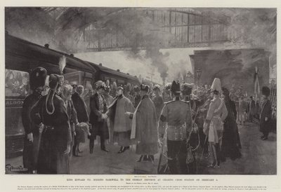 Kong Edward VII tok farvel med den tyske keiseren på Charing Cross Station 5. februar av G.S. Amato