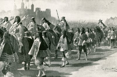 Den siste prosesjonen fra tårnet: Charles II og hans følge på Tower Hill, 22. april 1661 av G.S. Amato