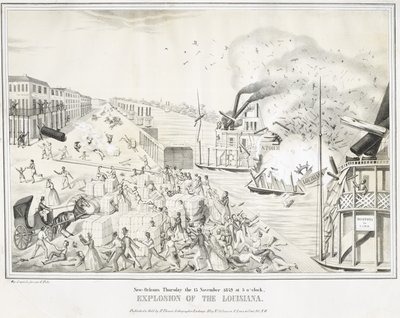 New Orleans torsdag 15. november 1849 klokken 5, Explosion of the Louisiana, ca. 1849 (kromolitografi) av G. (after) Tolti