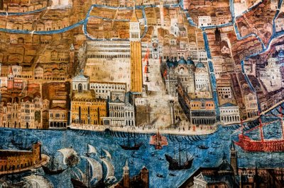 Fugleperspektiv over byen Venezia av G. Barzenti